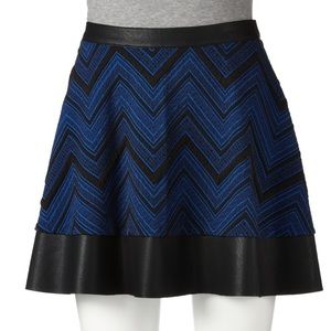 Blue & Black Chevron Fabric w Faux Leather Hemline